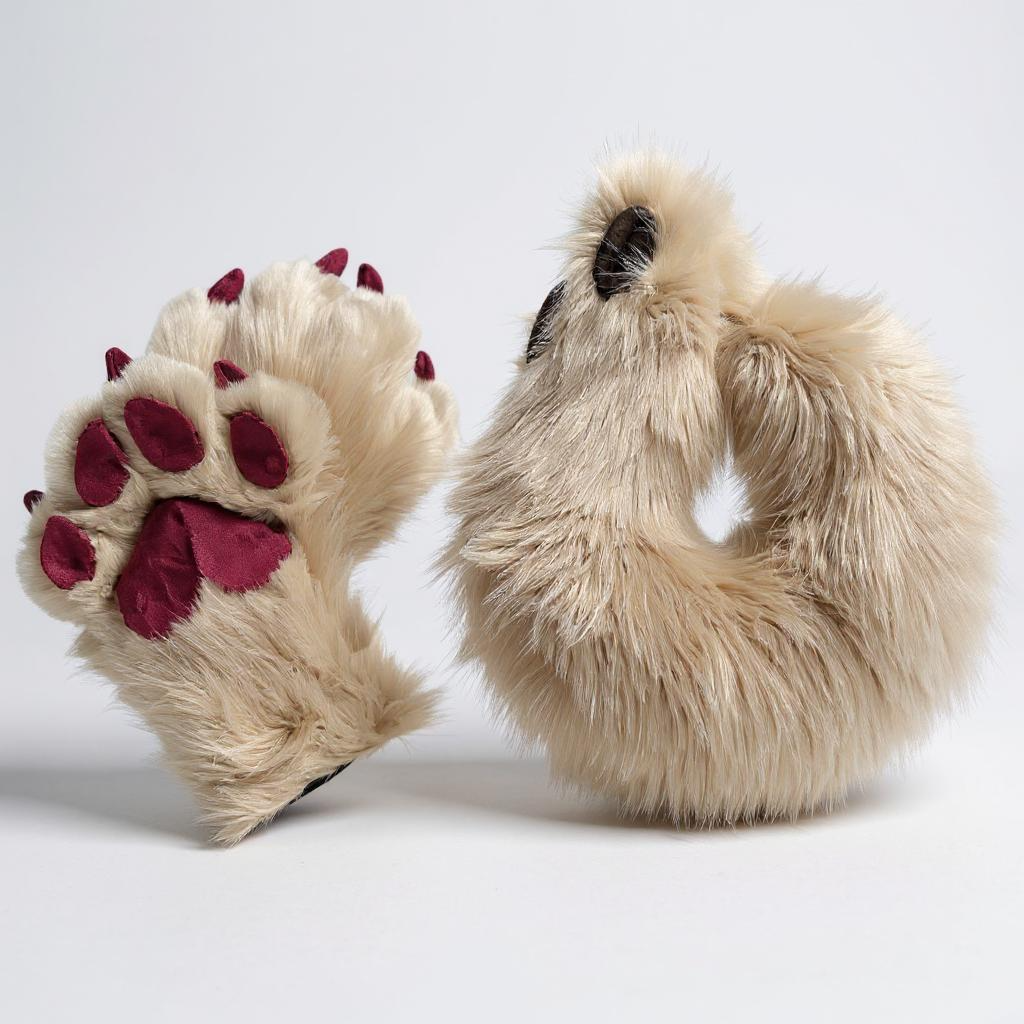 Beige and Burgundy Red Curled Tail & Paw Set