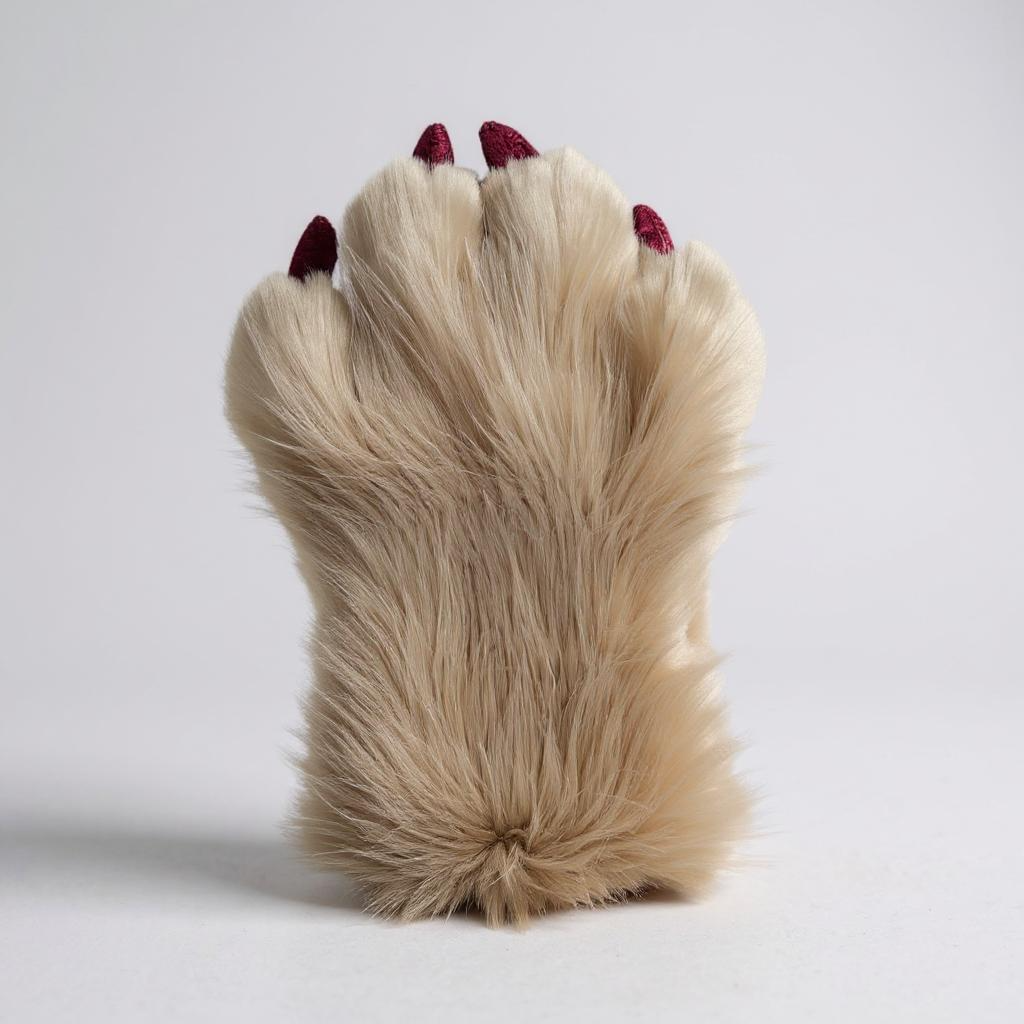 Beige and Burgundy Red Curled Tail & Paw Set
