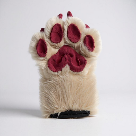 Beige and Burgundy Red Curled Tail & Paw Set