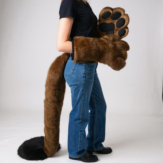 Black and Brown Faux Fur Fursona Paw & Tail Set