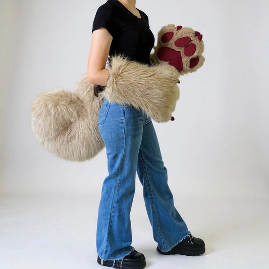 Beige and Burgundy Red Curled Tail & Paw Set